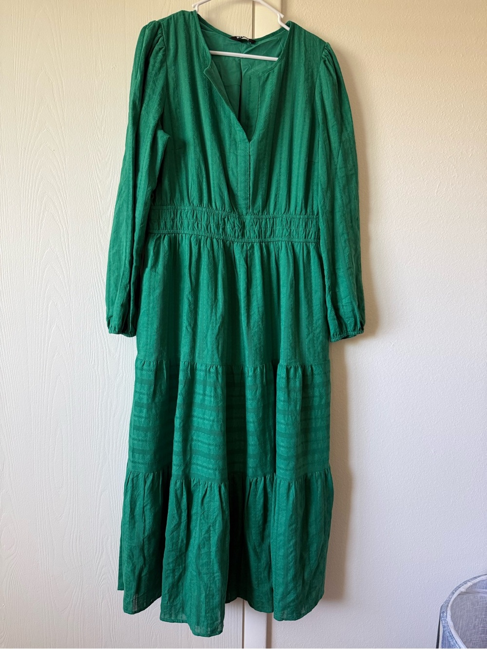 Emerald Green tiered Maxi Dress long sleeve - XL